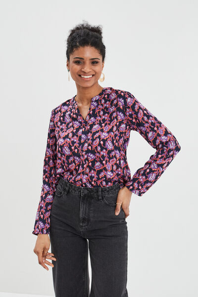 Blouse manches longues bleu marine femme