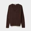 Pull col en V manches longues marron fonc&eacute; femme