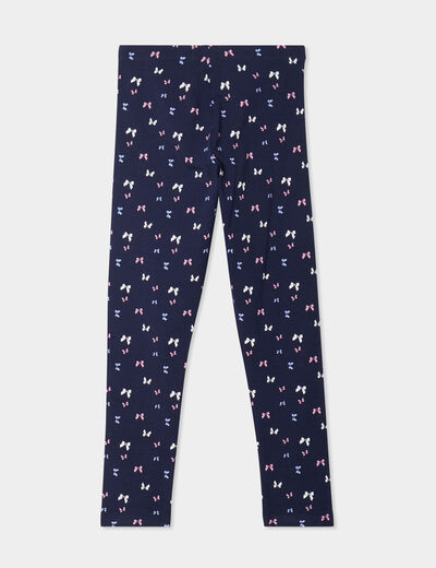 Legging long élastiqué coton bleu marine fille
