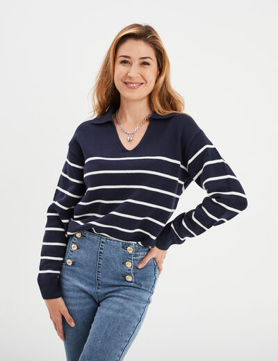 Pull marinière manches longues Creeks bleu marine femme