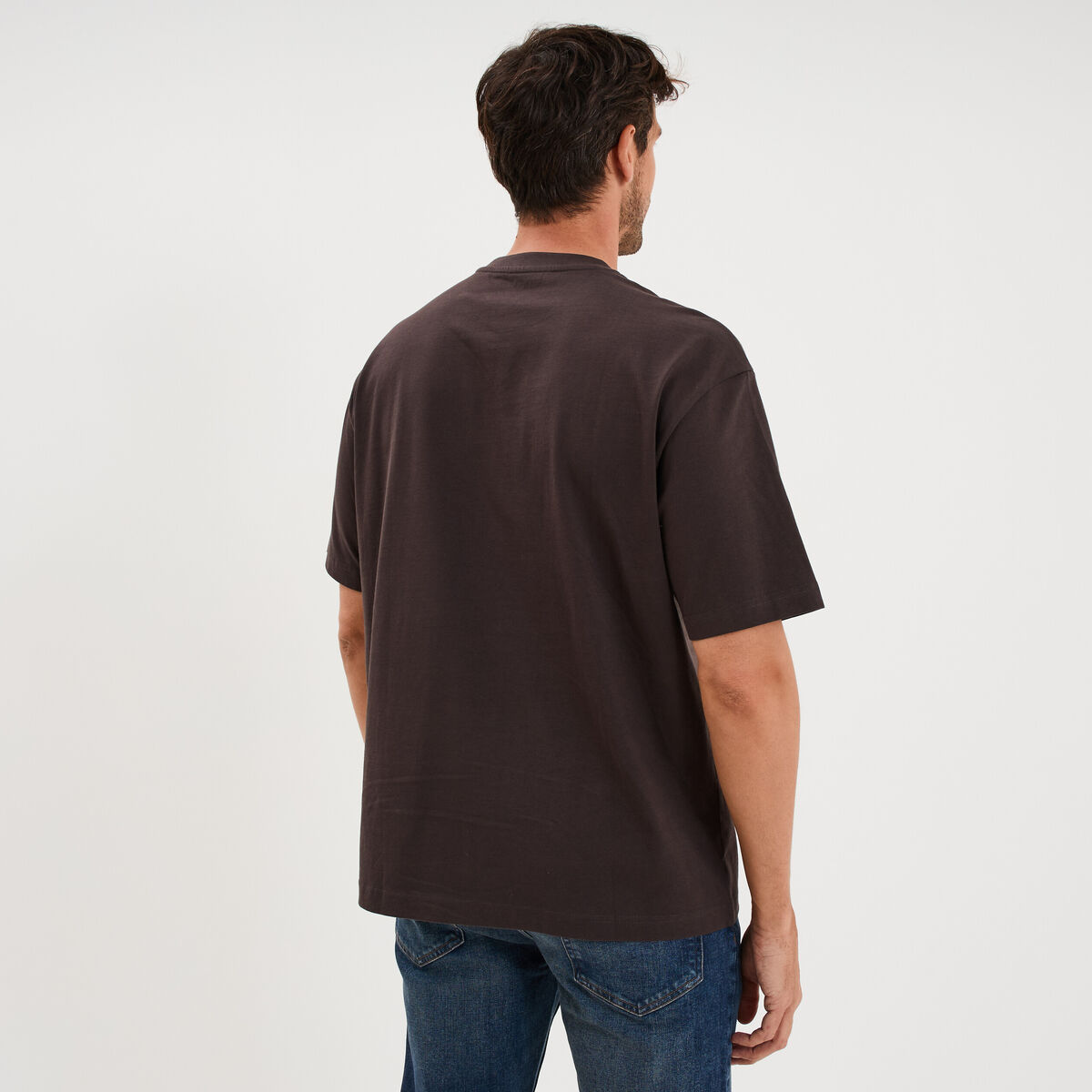 T-shirt col rond coupe relax coton &eacute;pais marron fonc&eacute; homme