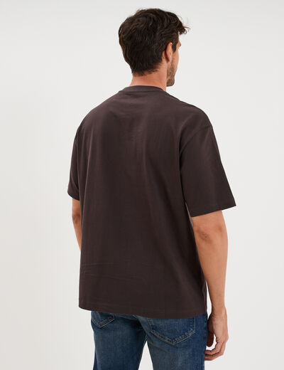 T-shirt col rond coupe relax coton &eacute;pais marron fonc&eacute; homme