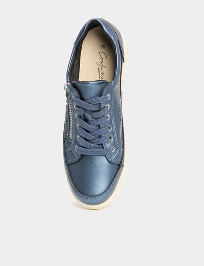 Tennis basses perforées à lacets bleu marine femme
