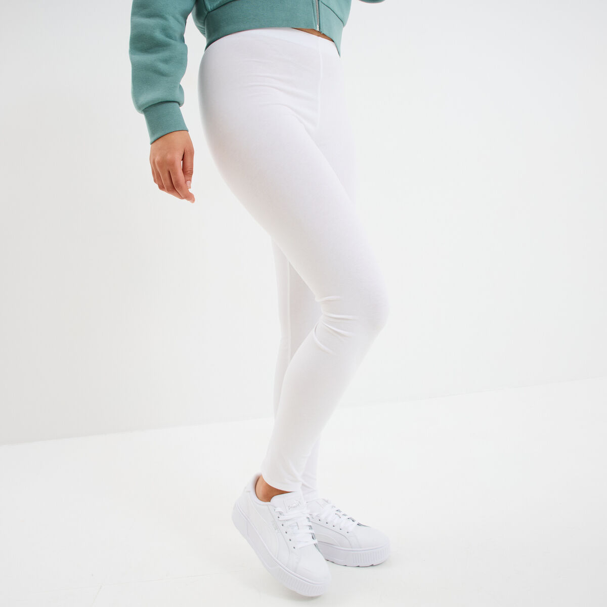 Legging long taille haute blanc femme
