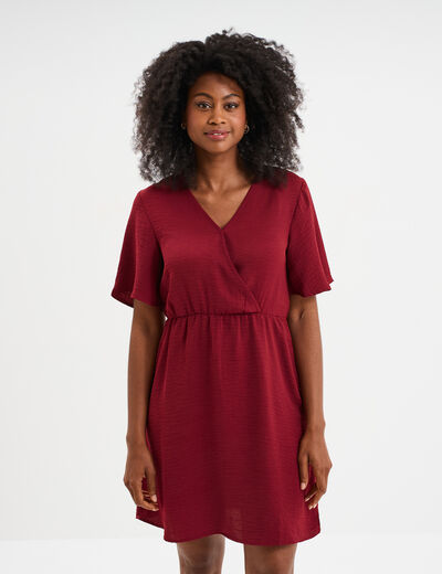 Robe courte col cache-coeur bordeaux femme