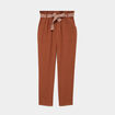 Pantalon paperbag &eacute;lastiqu&eacute; m&eacute;lange lin camel femme