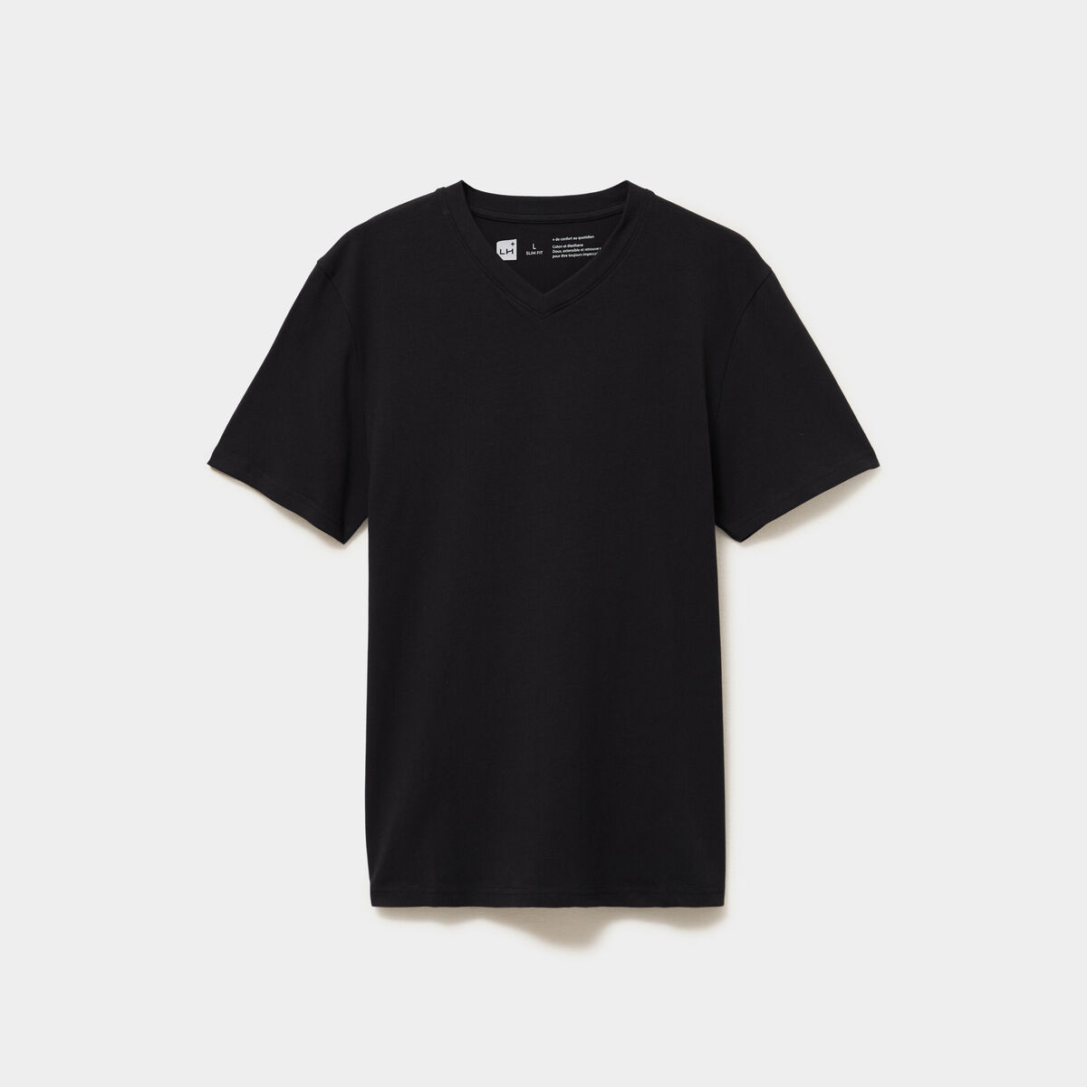 T-shirt col V slim stretch noir homme