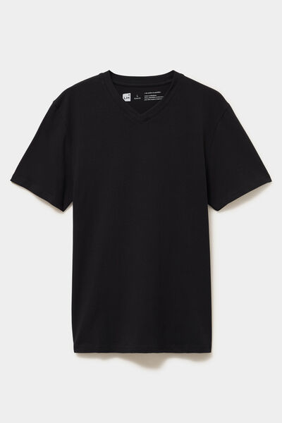 T-shirt col V slim stretch noir homme