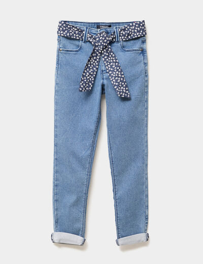Jean skinny ceinture foulard denim stone fille