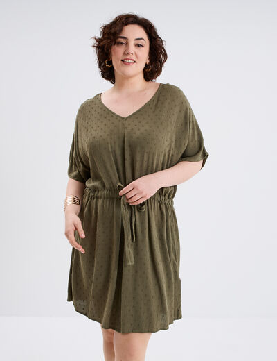 Robe plumetis cordon taille vert kaki femme grande taille