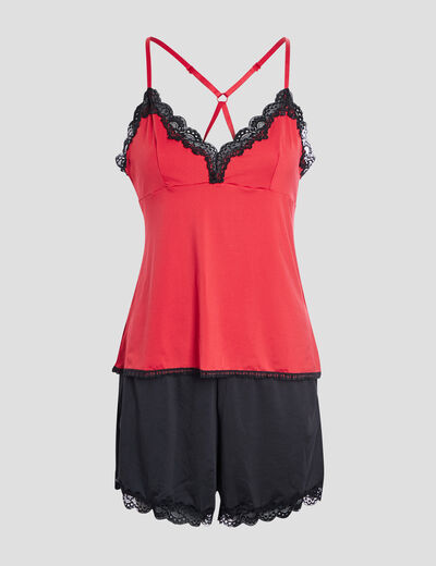Ensemble pyjama 2 pièces rouge femme