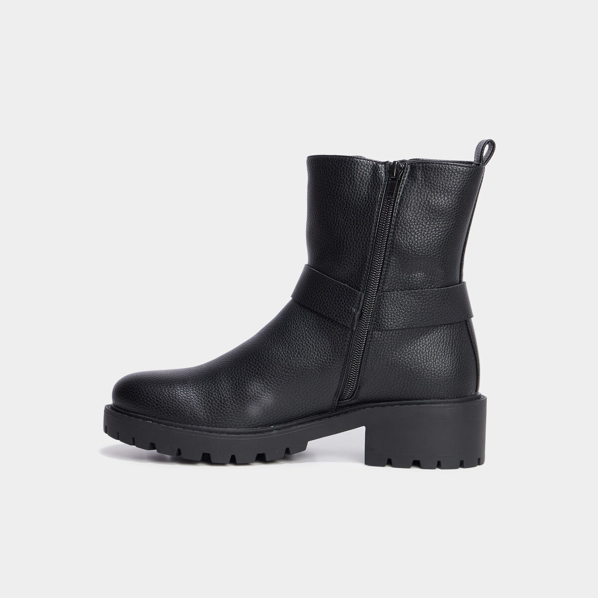 Bottines motardes crantées avec brides noir femme