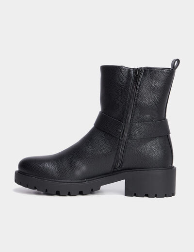 Bottines motardes crantées avec brides noir femme