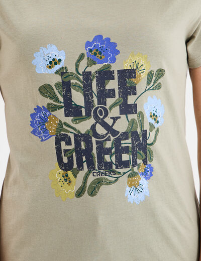 T-shirt ajusté col rond coton Creeks vert kaki femme