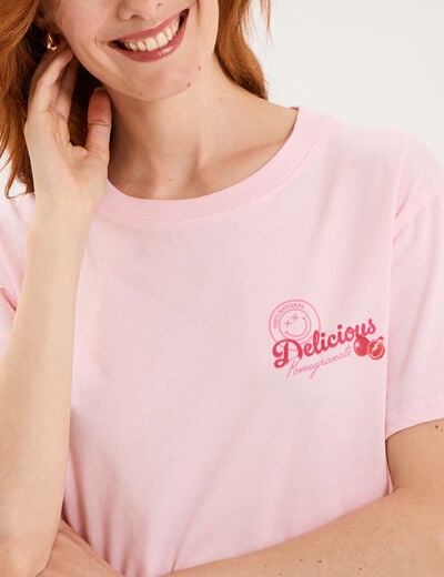 T-shirt col rond coton Smiley World rose femme