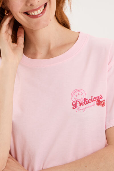 T-shirt col rond coton Smiley World rose femme