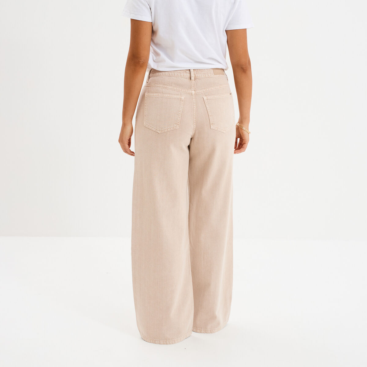Jeans large taille haute coton sable femme