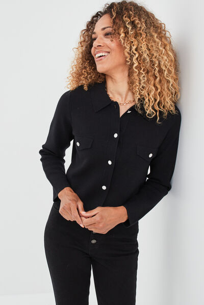 Gilet boutons détails bijoux noir femme