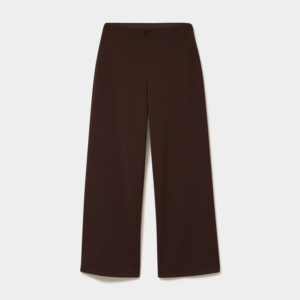 Pantalon large fluide taille haute marron fonc&eacute; femme