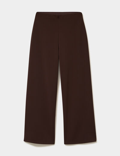 Pantalon large fluide taille haute marron fonc&eacute; femme