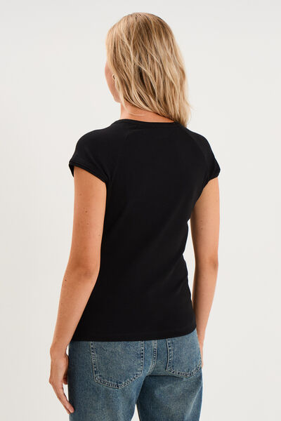 T-shirt ajust&eacute; col rond manches courtes noir femme