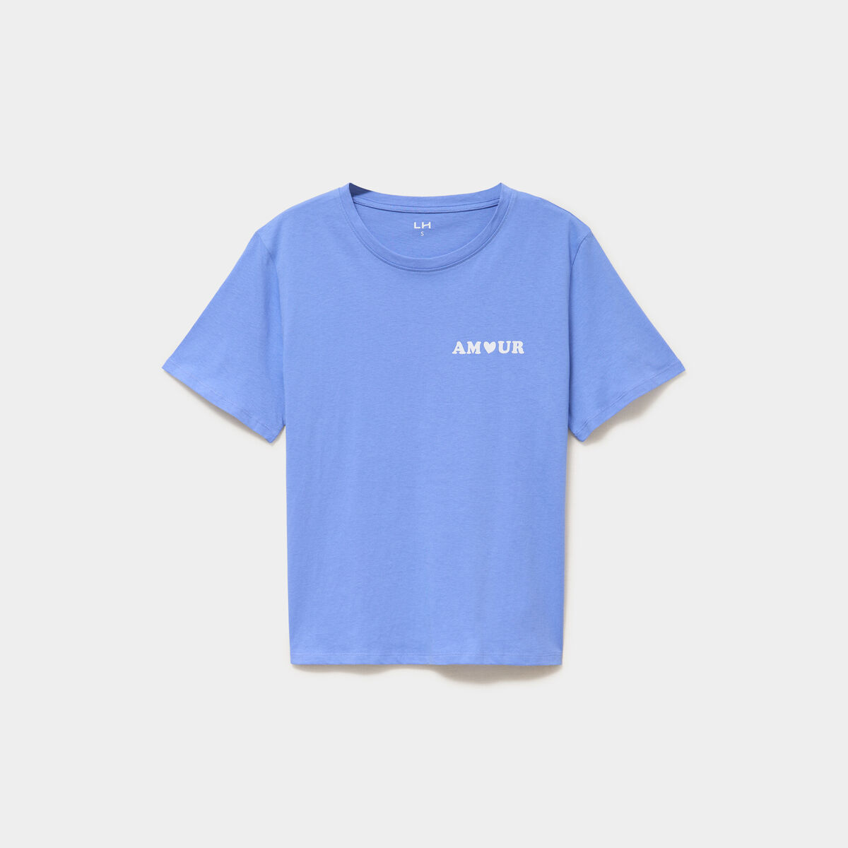 T-shirt col rond manches courtes coton bleu lavande femme