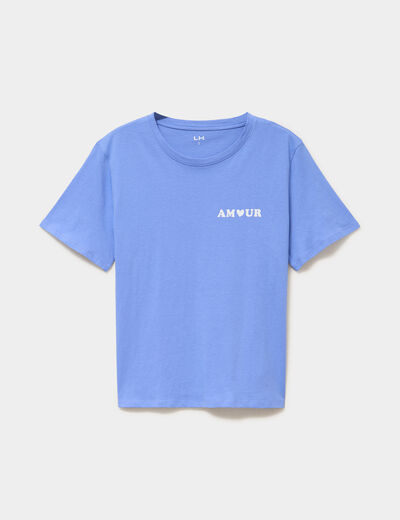 T-shirt col rond manches courtes coton bleu lavande femme