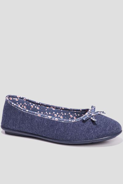 Chaussons ballerines à noeuds bleu femme
