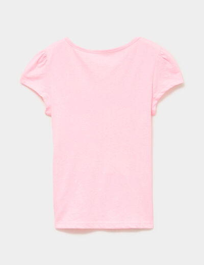 Ensemble pyjama t-shirt et short coton rose fluo fille