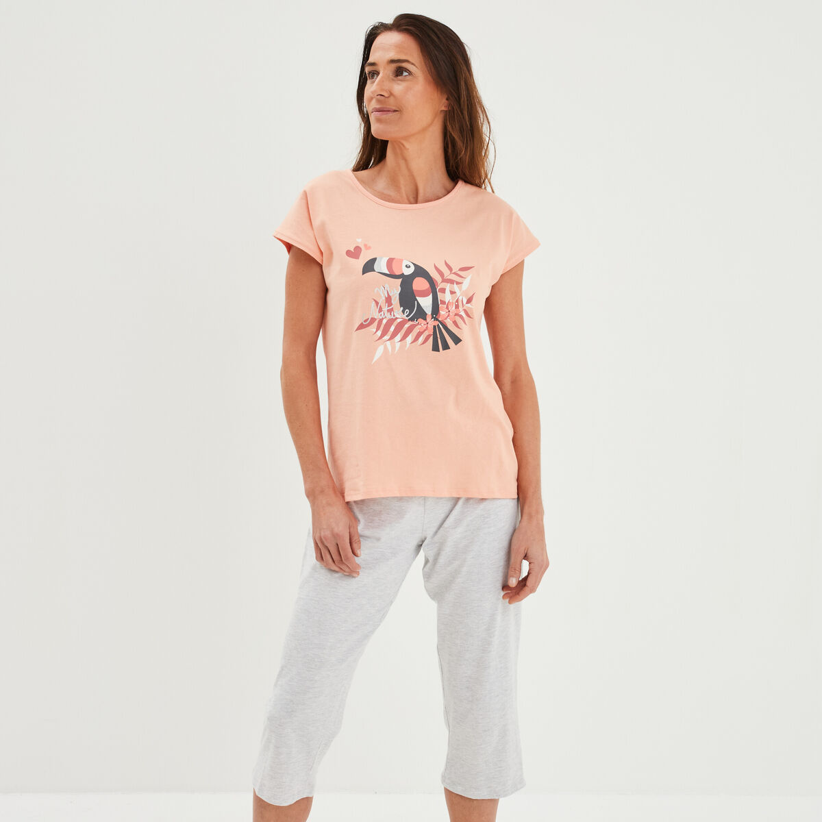 Ensemble pyjama 2 pièces rose saumon femme