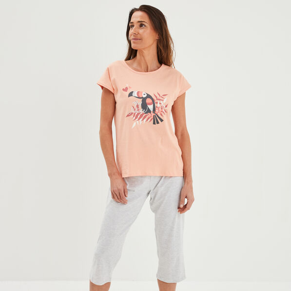 Ensemble pyjama 2 pièces rose saumon femme
