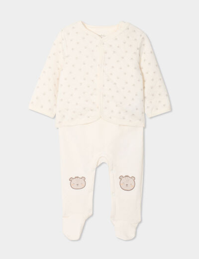 Ensemble 3 pi&egrave;ces dors-bien body gilet creme b&eacute;b&eacute;