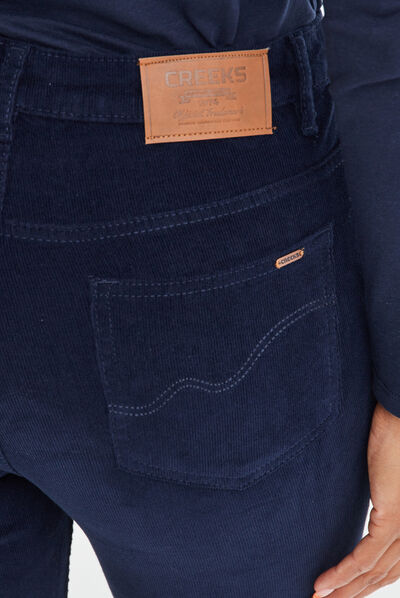 Pantalon slim velours coton Creeks bleu marine femme