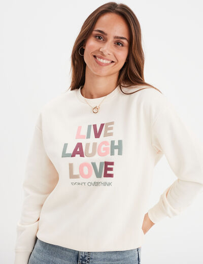 Sweat col rond manches longues creme femme