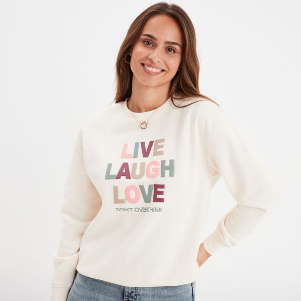 Sweat col rond manches longues creme femme