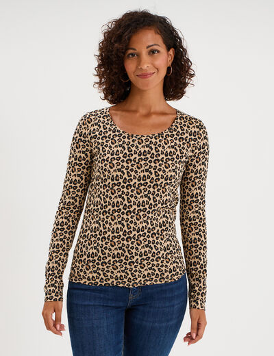 T-shirt col rond manches longues coton sable femme