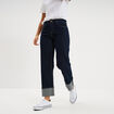 Jean droit cropped bas revers denim brut femme