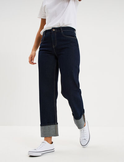 Jean droit cropped bas revers denim brut femme