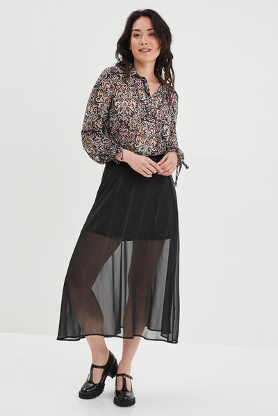 Blouse poignets smockés Liberto noir femme