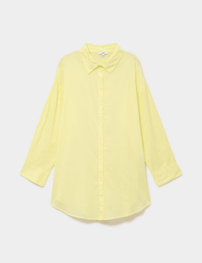 Robe chemise de plage voile de coton jaune femme