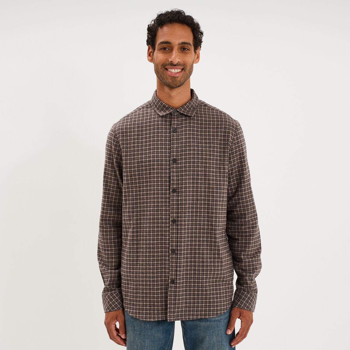 Chemise manches longues coton taupe homme