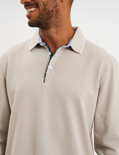 Polo piqu&eacute; droit manches longues coton gris clair homme