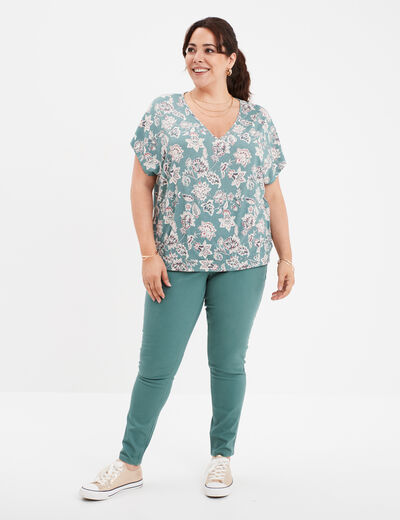 T-shirt col en V manches courtes bleu gris femme grande taille