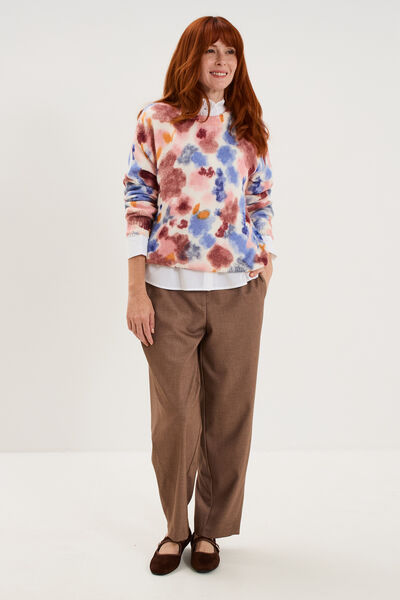 Pull col rond manches longues relax rose framboise femme