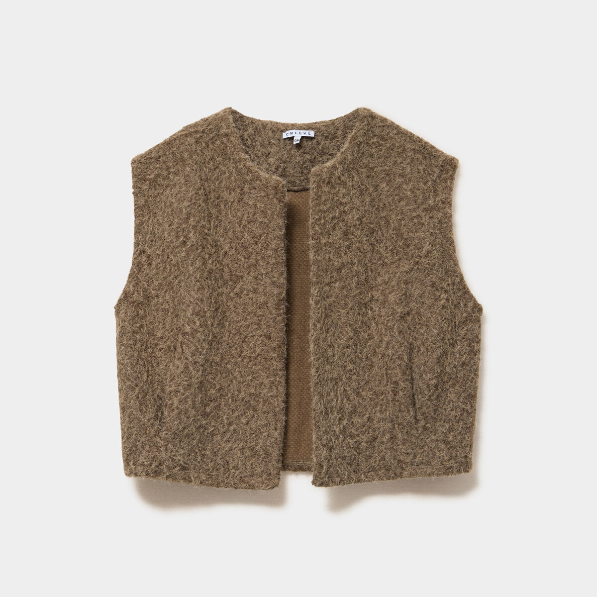 Veste sans manches effet bouclette vert kaki femme