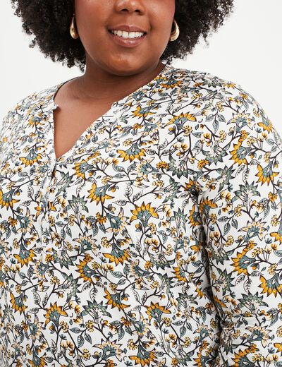 Blouse manches 3/4 retroussables ecru femme grande taille