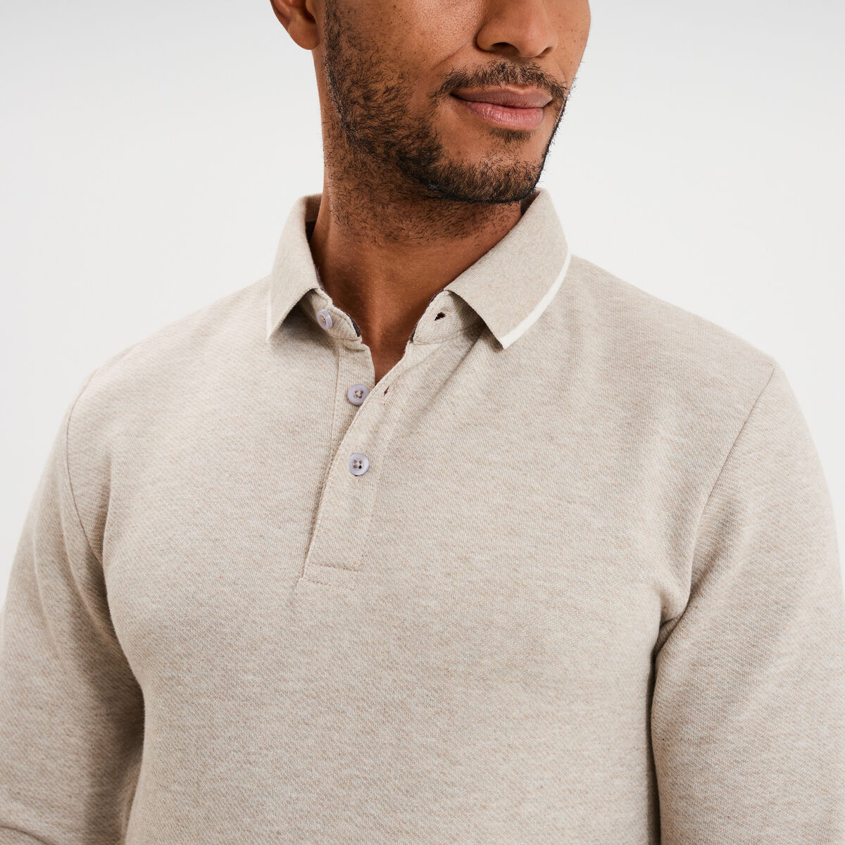 Polo manches longues gris clair homme