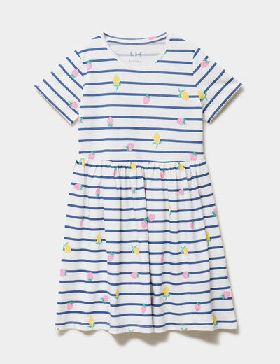 Robe courte &eacute;vas&eacute;e manches courtes coton ecru fille