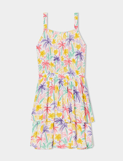Robe courte à bretelles et volants ecru fille