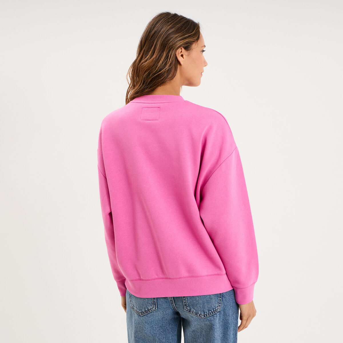Sweat col rond manches longues rose fushia femme